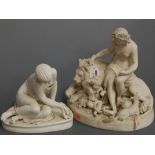 A Victorian parian mythological figure group semi nude classical maiden seated on the back of a male