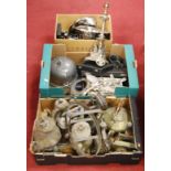 A box of assorted plated wares to include entree dish, three piece tea set, cased and loose