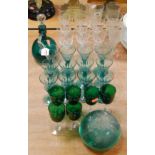 A collection of mainly Victorian glassware to include end of day weight, Victorian green glass