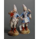 A pair of circa 1900 Meissen Dresden porcelain figures of drummers in uniform on naturalistic