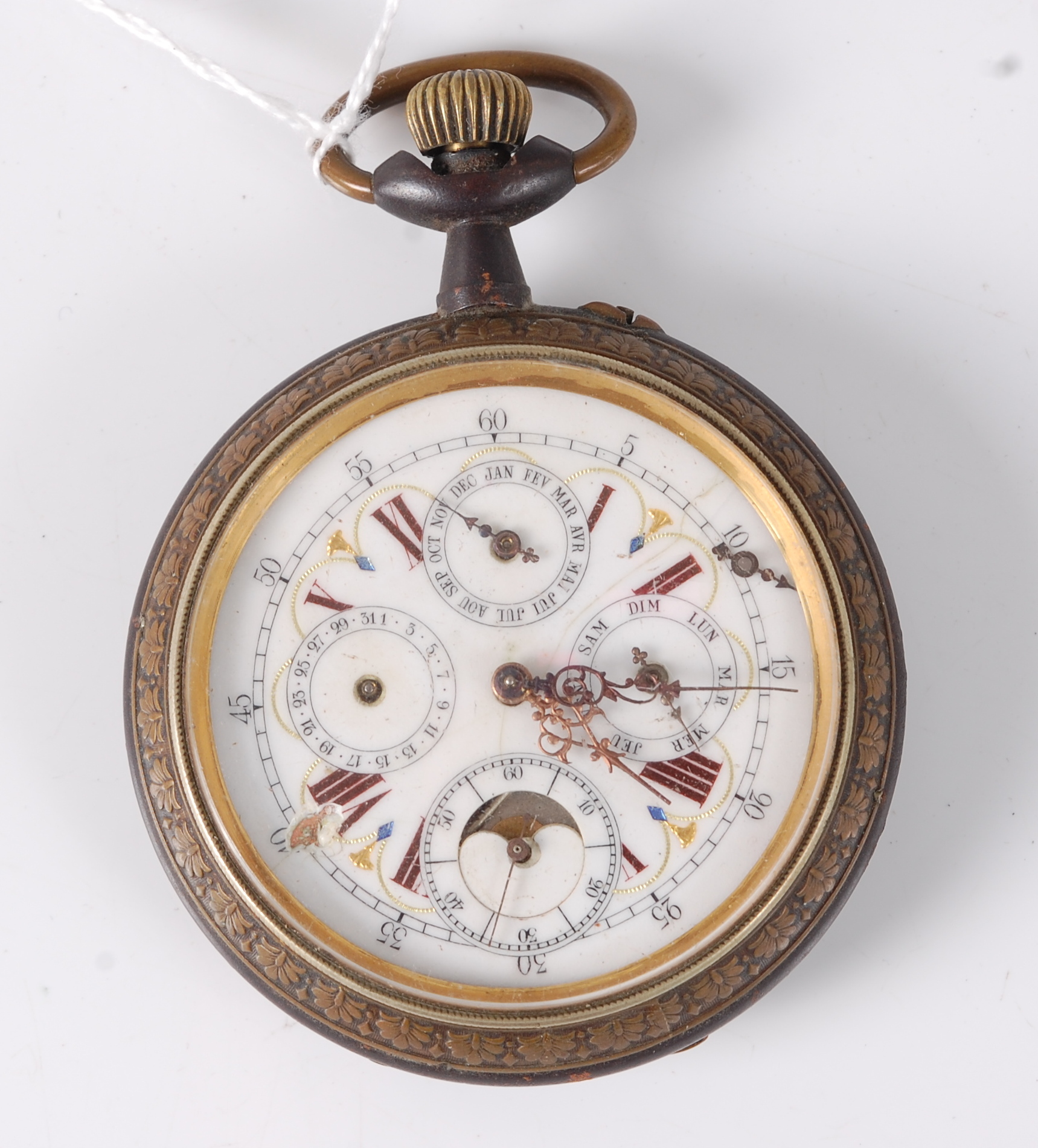 A gent's steel and gilt metal cased oversize pocket watch, the keyless movement powering main dial - Image 2 of 4