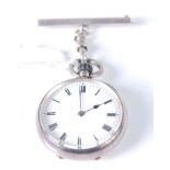 An early 20th century Swiss silver cased lady's fob watch, having keyless movement, on associated