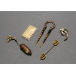 A small collection of miscellaneous items, to include Ten Commandment gold clad ingot, Edward VII