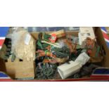 One box of mixed toys to include Elastolin plastic Indians on horseback, various artillery, etc
