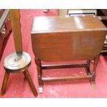 An oak framed drop flap tea table, late Victorian walnut centre table, and a pine spinning seat (3)