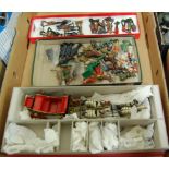 One box containing a Britains 1950s coronation coach, and various Britains figures including milk