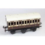 Carette for Bassett-Lowke 1909 chocolate and cream LNWR 1st/3rd 6 wheeled (Clemenson) passenger