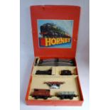 A Hornby Train Goods Set No. 50 black engine and tender, signs of corrosion under paintwork (F-G), 3