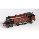 Hornby 1936/37 red LMS E220 20v AC fitted with SKATE pickup No. 6954 with shadowed serif LMS and