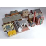 2 boxes of card buildings by Superquick Metcalfe and others, all as removed from model railway