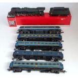 Jouef H0 SNCF green 4-8-2 engine and tender (NM-BNM), a blue Co-Co diesel locomotive and 4 Wagons-