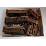 Small tray containing 7 various Bing/Bub/Bassett-Lowke coaches: Bing teak LNER short bogie 1st/3rd