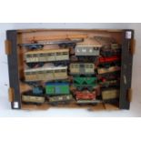 Large tray containing 15 pre-war Hornby LMS wagons including No. 2 lumber, 2x No. 2 cattle trucks,