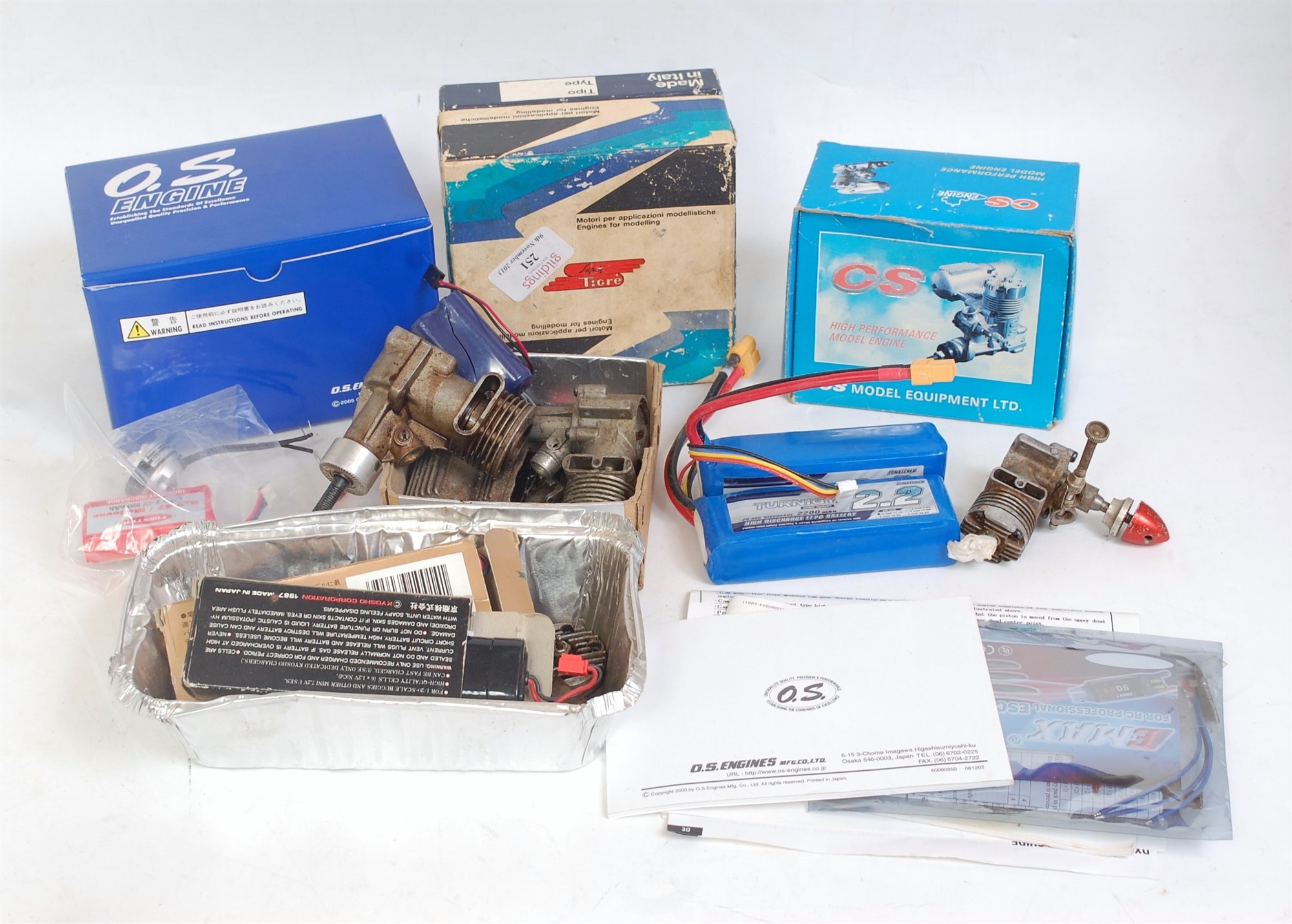 One box containing a large quantity of mixed new and used radio controlled aircraft, engines,