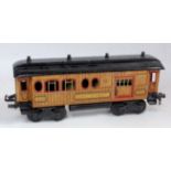 Bing gauge 1 bogie mail coach 32cm circa 1925-34, teak with red outlining to doors and windows, roof