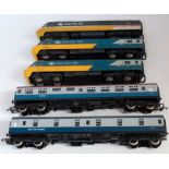 Tray containing 1 x BR blue/grey and 1 x Intercity executive grey HST driving motor cars and trailer