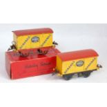 Hornby 1939/41 Fyffes Banana van, yellow body, black standard base repainted red roof, sliding doors