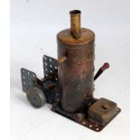 A very rare Meccano 1920s steam engine comprising of spirit fired vertical boiler with filler safety