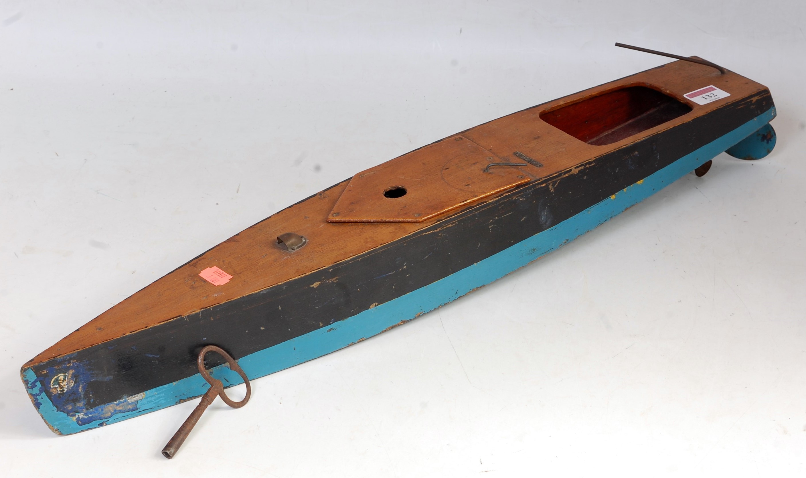 A Trademark K (British) wooden postwar clockwork launch similar to Bassett Lowke/Bowman,