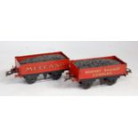 Hornby 1931/36 Meccano coal wagon red body some small chips (G) with a 1936/40 Hornby Railway