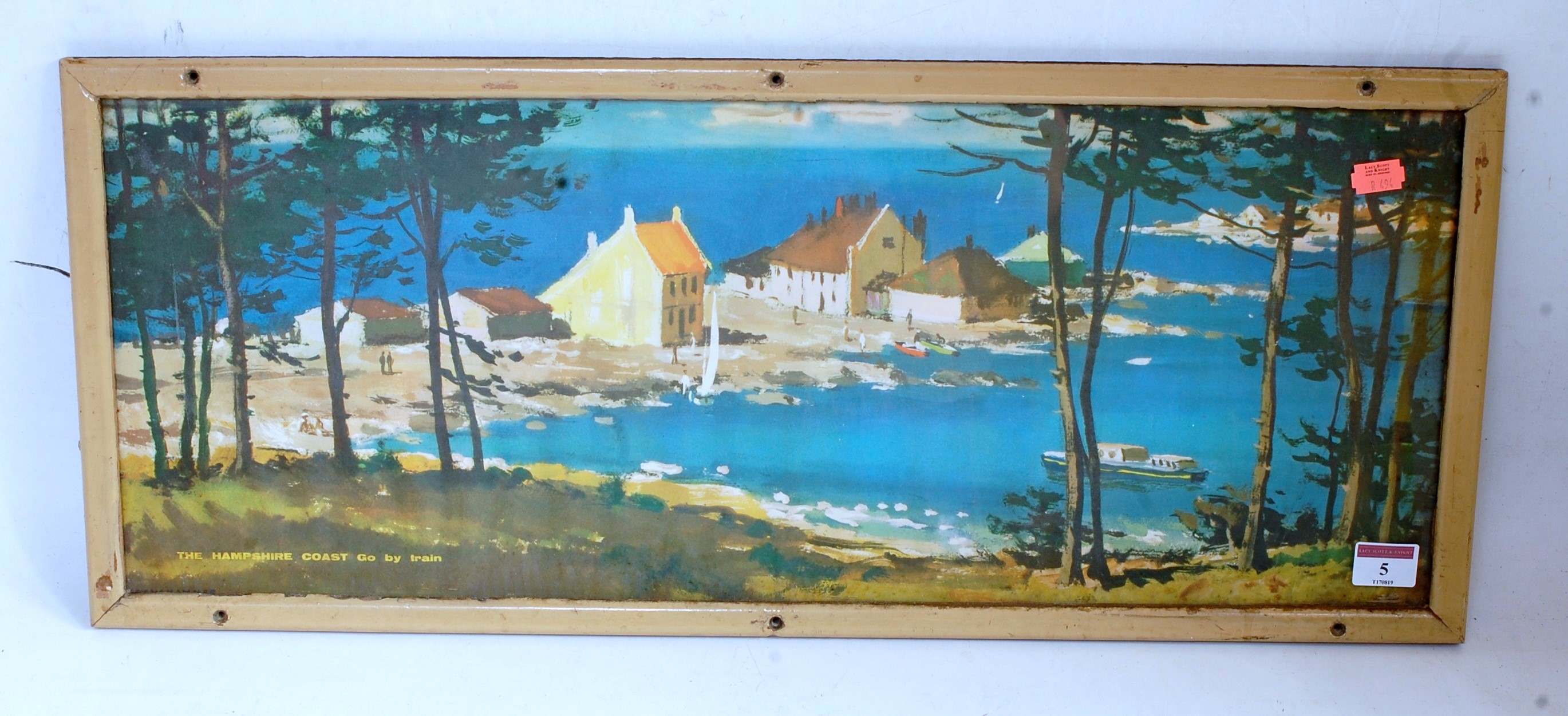 An original framed Langhammer carriage print, depicting the Hampshire coast (Go By Train) sold