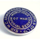 A rare WWI war service badge Sir WC Armstrong, Whitworth & Co Ltd railway and aircraft