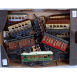 Small tray containing 13 Hornby 4 wheel coaches LNER Guards van with clerestory roof, LMS 1st/3rd