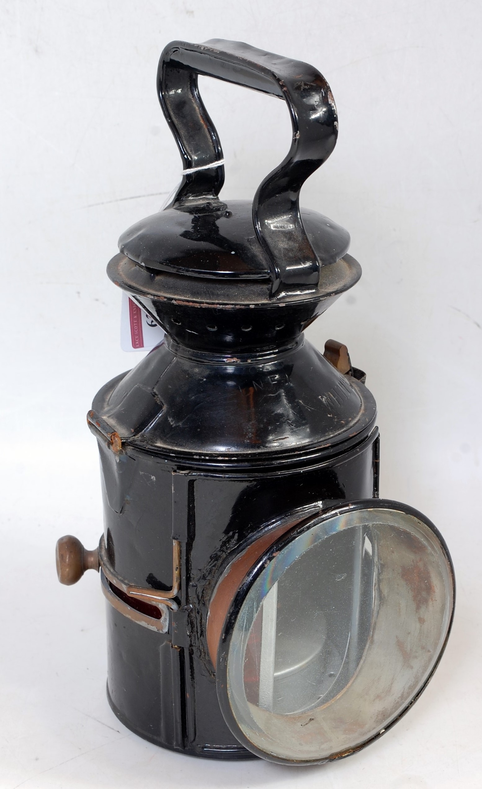 An LNER stamped Great Eastern Railway style knob-lamp dated 1940 and impressed with location