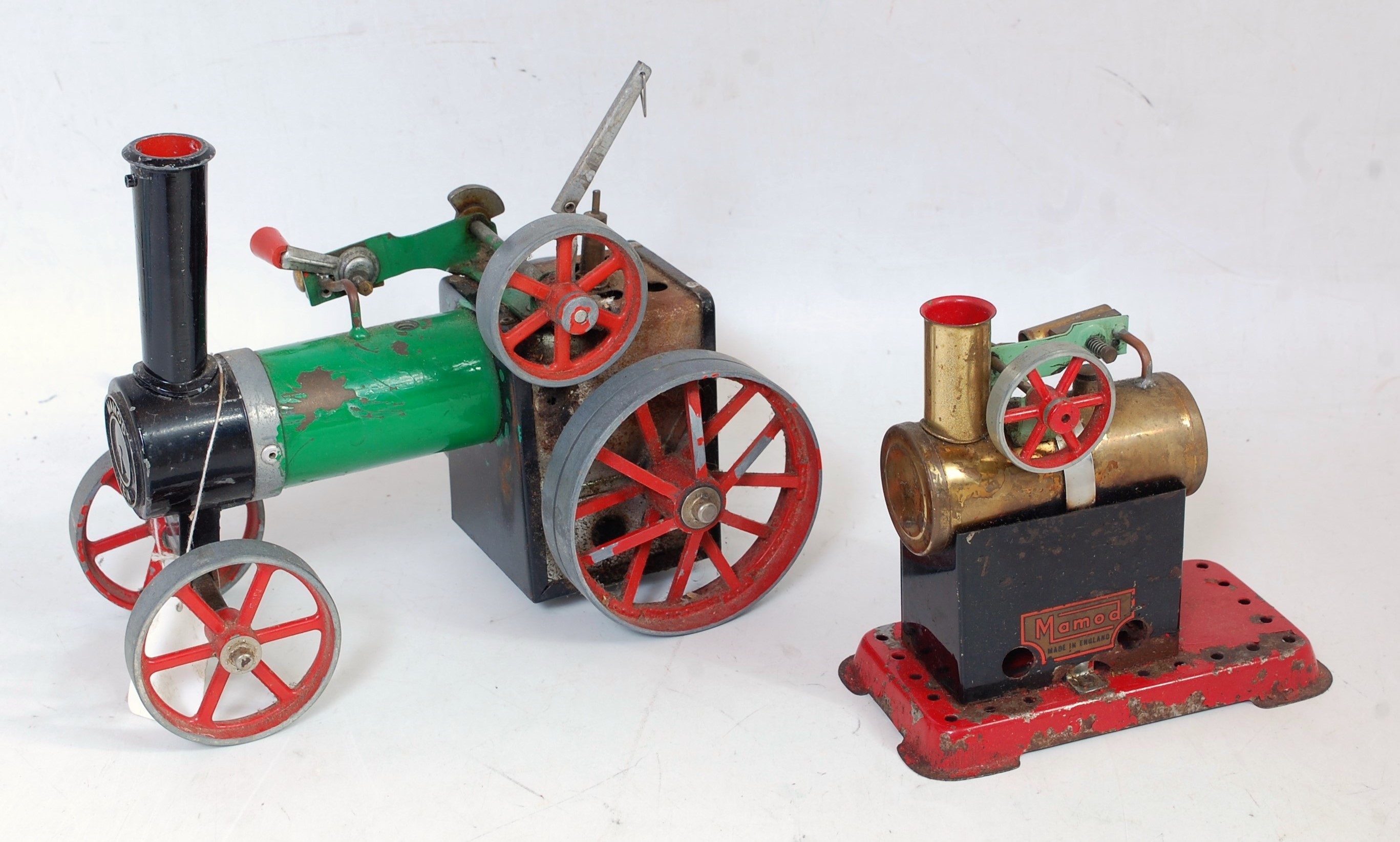 Three various boxed and loose Mamod live steam vehicles and stationary live steam plants to