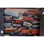 Large tray containing 14 mainly pre-war Hornby NE wagons including No. 2 luggage, No. 1 milk