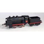 French series Hornby electric 0-4-0 SNCF loco and tender, black with red chassis, buffer heads and