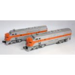 Lionel Bo-Bo diesel loco and non powered trailer car 'Western Pacific' running No. 2345 on both