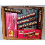 Sixteen Hornby - Dublo unboxed coaches, a TPO and a matt breakdown crane 4620, crane is complete