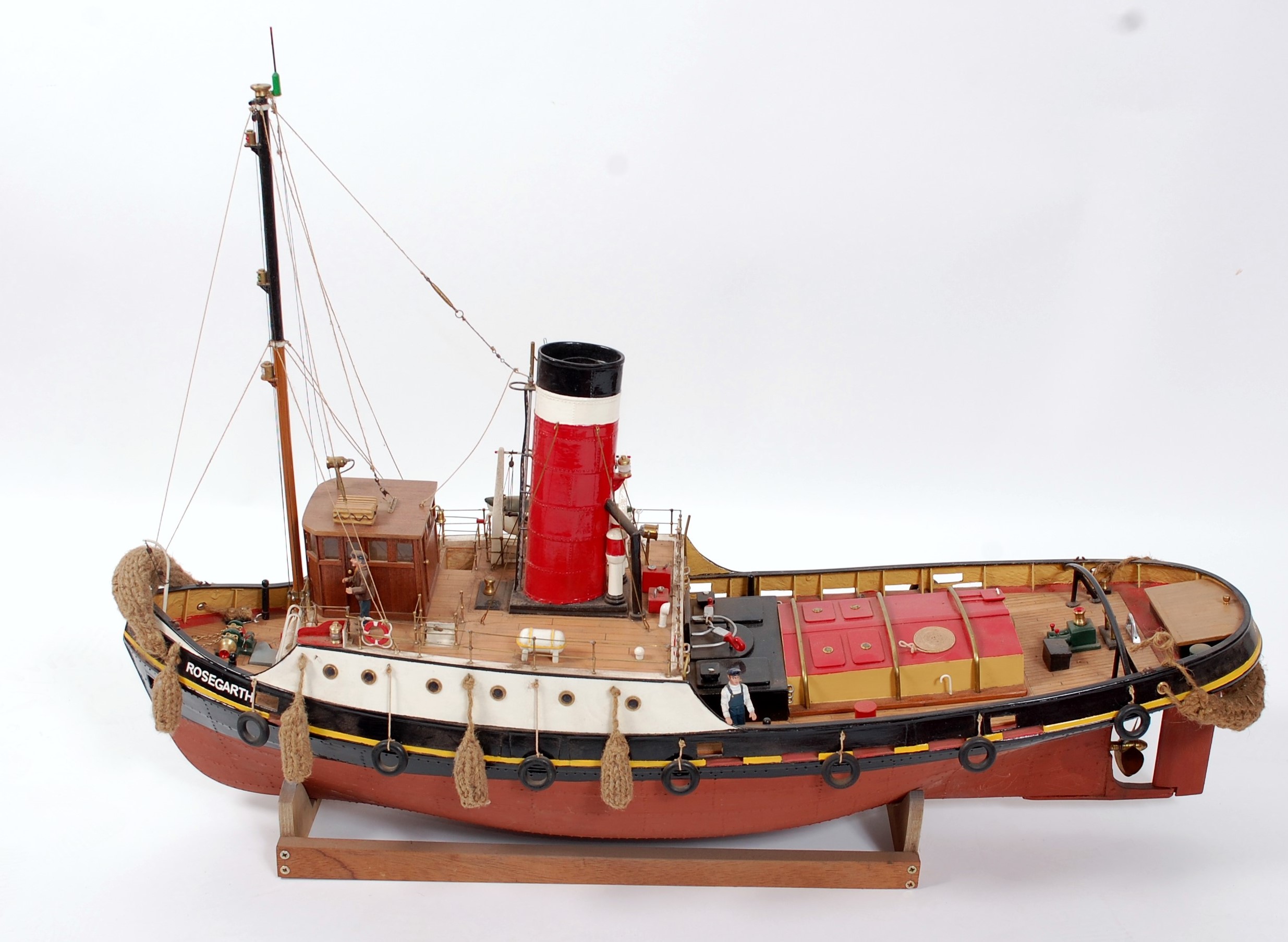 A GRP hulled and wooden kit built model of a remote control steam cruiser tug boat named