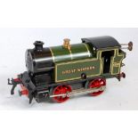 1936-41 Hornby M3 tank c/w loco 0-4-0 GW green tinprinted 6600 with cylinders, with rods, 8 spoke