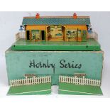 1933-4 Hornby No. 2E station 'Windsor' red brick building (faded on track side), green platform,