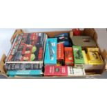 Tray containing mixed Marklin items including 3 DB green base coaches, 9 wagons, some boxed, a