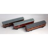 Two Midland Railway clerestory coaches, one Carette, one Marklin, one Bing (modified 1921), all