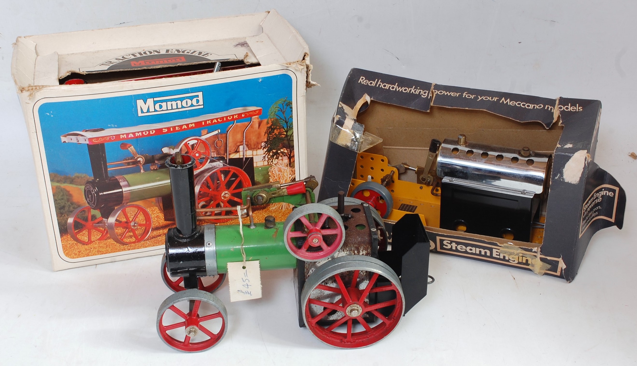 Three various boxed and loose Mamod and Meccano live steam vehicles and steam plants to include a