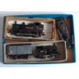 Two locos and one loco body: LMS 1F tank loco, black 16589, a detailed Budgie Toys diecast 0-6-0,
