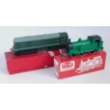 Two Hornby Dublo 2-rail locos: 2230 Bo-Bo diesel, FMC couplings, small mark on side of cab,