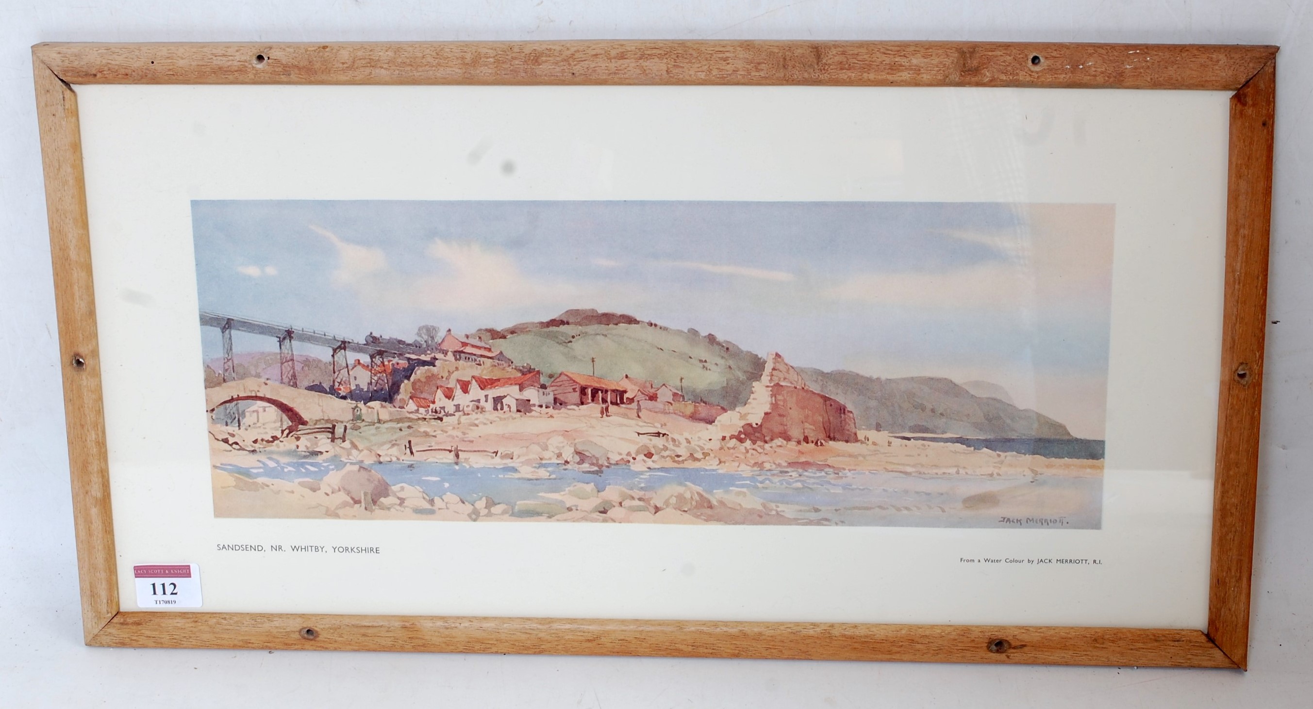 An original railway carriage print "SANDSEND, NR WHITBY, YORKSHIRE" by Jack Merriot RI, ROI, from