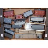 Large tray of 14 mainly kit built wagons, 2-rail finescale, 3-link couplings, 3 x NE goods van, 4