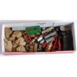 Small box containing various non-Hornby accessories including 2x trucks, 7x chocolate machines, 2x