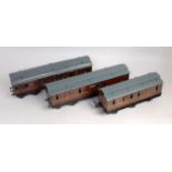 Three Midland Railway clerestory coaches, 1x6 Carette wheel short brake with modified chassis; one