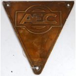 A brass bus or lorry triangular maker's plate AEC