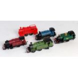 4 Hornby 0-4-0 engines, LMS and CIE side tanks, CR saddle tank, and a clockwork 0-4-0 with key and a