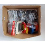 Box containing quantity of various coloured layout wire, DPDT and other switches, multiway