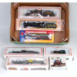 Six boxed American outline H0 locomotives, 3x Model Power, 1x Life-Like, 1x IHC, 1x Bachmann,
