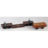 Hornby 1928-30 dark brown base SR trolley wagon with blue bolsters and gold SR both sides, chips
